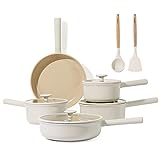 Nuovva non stick pots and pans set - induction hob pot set - 8pcs kitchen  cookware with lids - cooking cream granite saucepan pots a